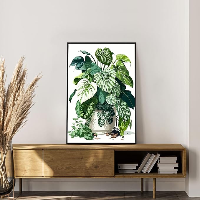 Framed Paint by Numbers Kit for Adults Beginner Plant, Adult Paint by Number Kits on Canvas Framed Green Plant, DIY Acrylic Oil Painting by Numbers with Frame, Perfect for Home Decor Gift 8 X 12 Inch