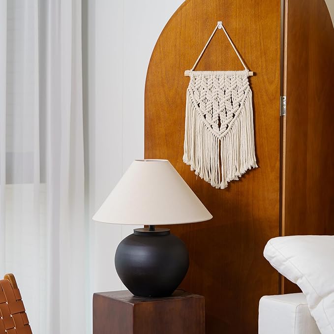 nashibowu small macrame wall hanging decor boho tapestry for bedroom living room dorm nursery and office, cute aesthetic wall art for small spaces for teen girls and home decor (white, 16 * 10 inch)