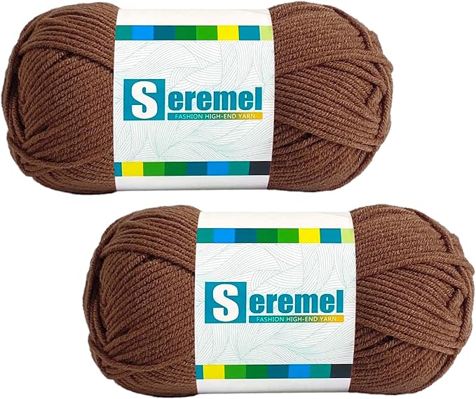 2 Pcs Soft Fluffy Acrylic Yarn for Crocheting and Knitting #4Worsted Weight Yarn-2x50g/2x 142Yards Perfect for Crafts, Blankets Hats, Gloves, Scarf (Coffee)