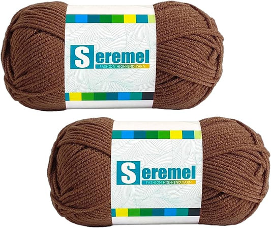 2 Pcs Soft Fluffy Acrylic Yarn for Crocheting and Knitting #4Worsted Weight Yarn-2x50g/2x 142Yards Perfect for Crafts, Blankets Hats, Gloves, Scarf (Coffee)