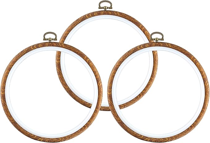 piutouyar 3 pieces 6.7 inch embroidery hoop set imitated wood display frame embroidery hoops circle cross stitch hoop ring for art craft sewing and hanging ornaments decor
