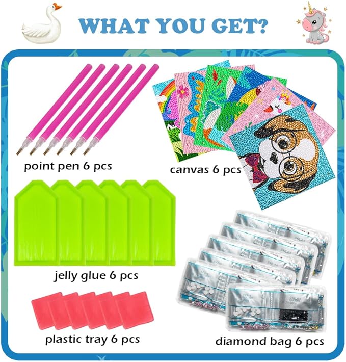 Labeol Diamond Art Kits for Kids Crafts for Girls Ages 6-8-10-12 Easy to DIY Creative Diamond Art Sticker Craft by Numbers Kits for Kids and Adult Beginners (6 Pack Dream)