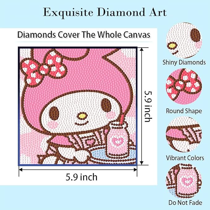 PERFECTSIGHT Cute 5D Diamond Art Kits with Wooden Frame, Kawaii DIY Painting Art for Adults, Diamond Arts and Crafts Sets, Big Gem Full Drill Diamond Dots for Women Beginners (Milk)