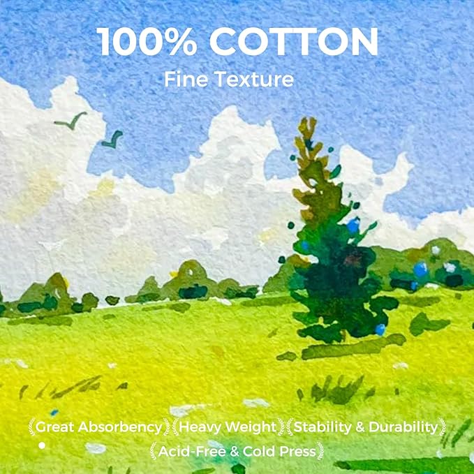 Funto Hot Press Watercolor Journal 2 Pack, 4.7”x4.7” 48 Sheets Total, 100% Cotton Smooth Paper 300gsm/140lb, Acid-Free Sketchbook Set for Artists & Illustration