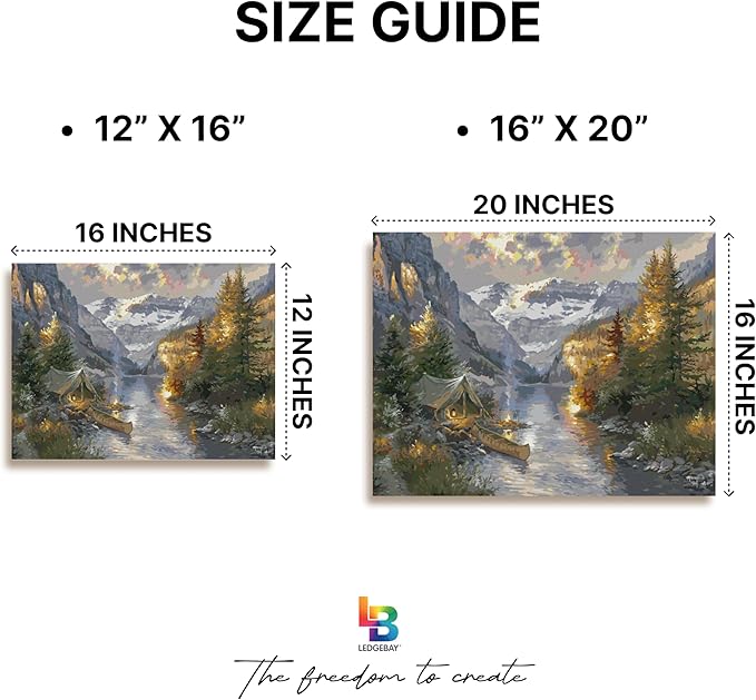 Ledgebay DIY Paint by Numbers Kit for Adults Framed Canvas: Beginner to Advanced Paint by Numbers Kit, Kits Include Acrylic Paint Set Brushes & Tabletop Easel (Rocky Mountain Campsite 12"x16" Framed)
