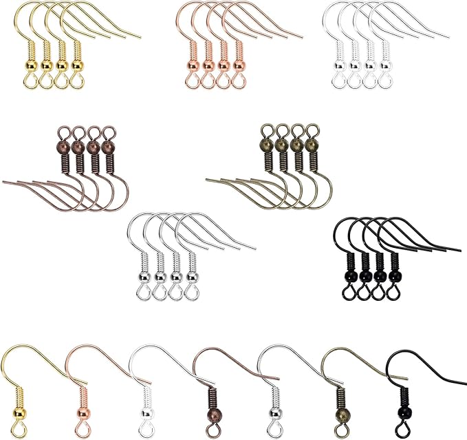 agcfabs 350pcs 20×17mm 7 color earring hooks hypo-allergenic ear wires fish hooks with a transparent plastic box jewelry findings for diy jewelry making (350)