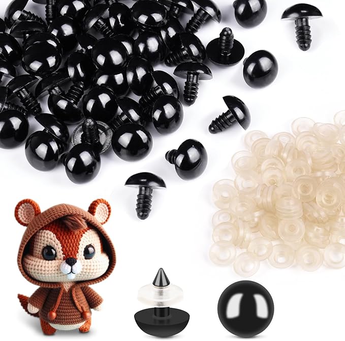 400Pcs Safety Eyes for Crochet Eyes Amigurumi，12mm Safety Eyes for Stuffed Animals, 200pcs Washers whth 200pcs Plastic Craft Eyes for Crocheting Doll Eyes Making