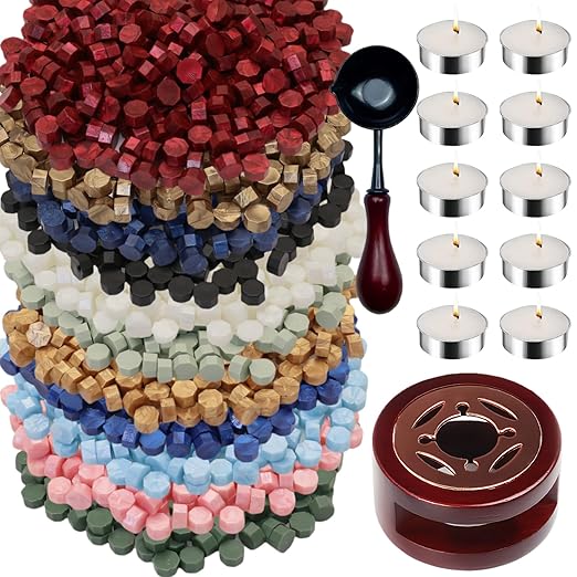 Wax Seal Warmer, ONWINPOR 400pcs Pearl White Sealing Wax Beads Kit with Warmer, Non-Slip Spoon, Candles for Envelopes, Stamp Letter Seal, Wedding Invitations (Pearl White)