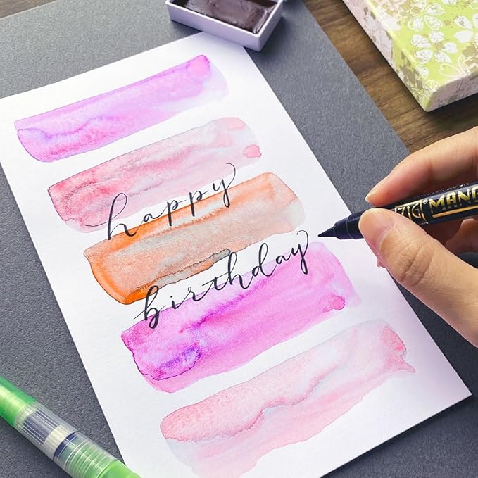 Kuretake Gansai Tambi IRODORI KOBAKO（SAKURA PATTERN）-Limited Edition, 5 Color Watercolor Set with Water Brush Pen & Black Pen, Granurating and metalic, Made in Japan, MC23-13A