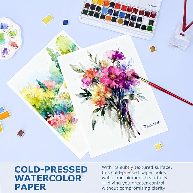 Pacocoast Watercolor Paper Pads, 9"X12" (300gsm/140lb) Cold Press Water Color Sketchbook, 20 Sheets. Perfect for Wet & Dry Media, Painting, Drawing. Ideal Art Supplies for Adults, Blue