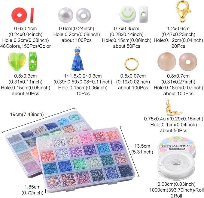Echoed Elegance Clay Beads 2 Boxes Bracelet Making Kit, 8042 pcs Beads for Jewelry Making, Round Letter Beads with Charm and Elastic Strings, Friendship Bracelets Holiday Gifts for Girls Adults