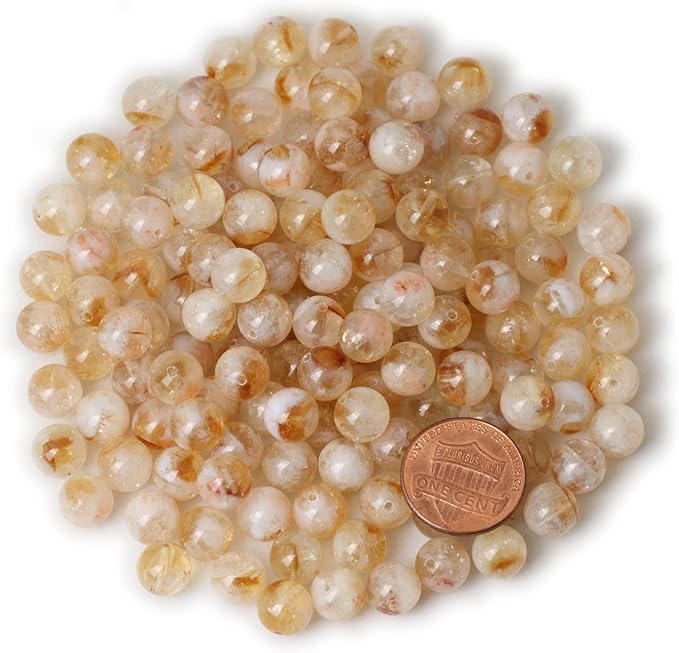 cheavian 45pcs 8mm natural yellow feather citrine gemstone round loose beads crystal energy stone healing power for jewelry making 1 strand 15"