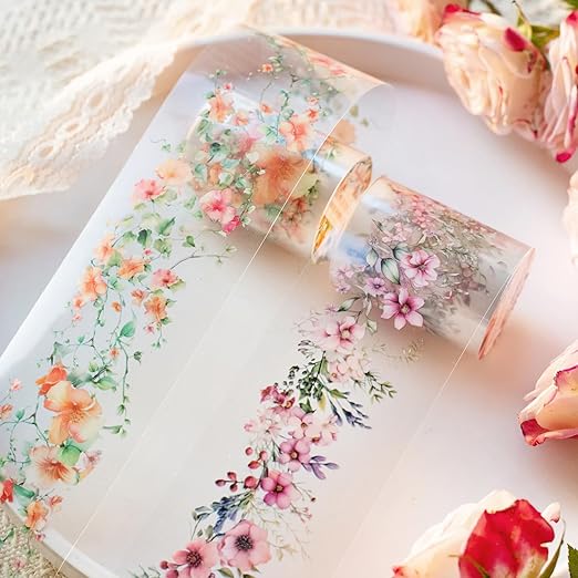 6Rolls Floral Washi Tape Set PET 50mm Wide Washi Sticker for Junk Journaling Stickers Scrapbook Stickers Vintage Washi Tapes Scrapbooking Supplies Decorative Tape for Crafts, 6.6ft Long