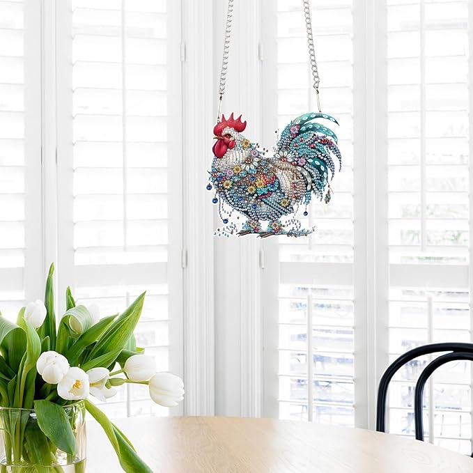 AiYuanzsh Animal Rooster DIY Diamond Art Ornament Kits 5D Diamond Painting Hanging Kit for Adults, Creative Acrylic Pendant, Special Shaped Crystal Rhinestones Wall Ornaments, Home Decoration Craft