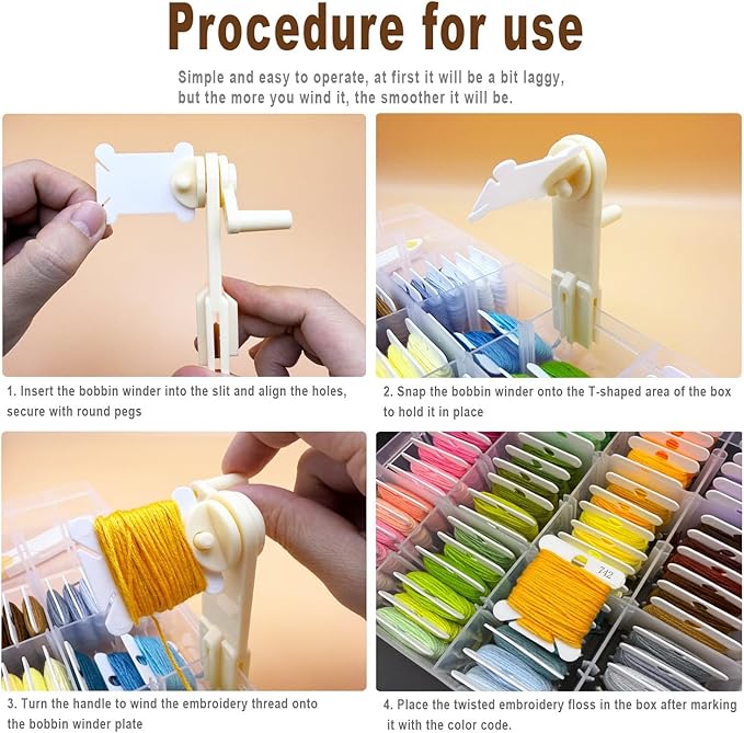 Embroidery Floss Organizer Cross Stitch Thread Storage Box Tools with 120 Pieces Floss Bobbins, Bobbin Winder, Scissor and Colour Stickers,Removable 18 Compartments Big Size Case
