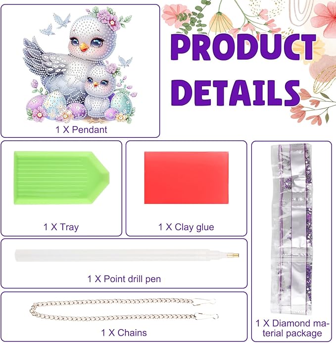 DOMROM Bird Diamond Art Hanging Kits for Adults, Easter Special Shaped Crystal Diamond Painting Bird Pendant, DIY Diamond Art Suncatchers Animal for Home Garden Wall Decor Gift