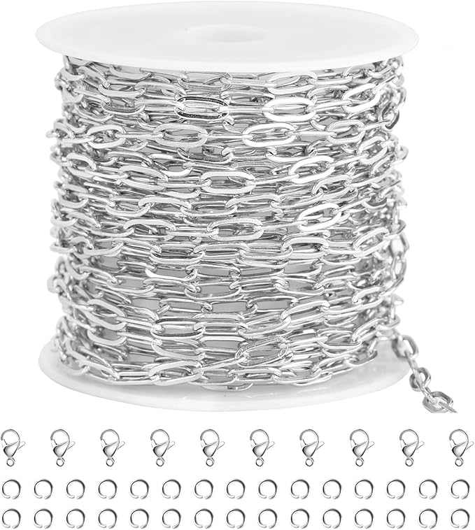 SMYHTGLIF 16.4 Feet Paper Clip Cable Chain Bulk Silver Stainless Steel Jewelry Making Chains Women Necklace Bracelet DIY Craft Chain for Jewelry Making