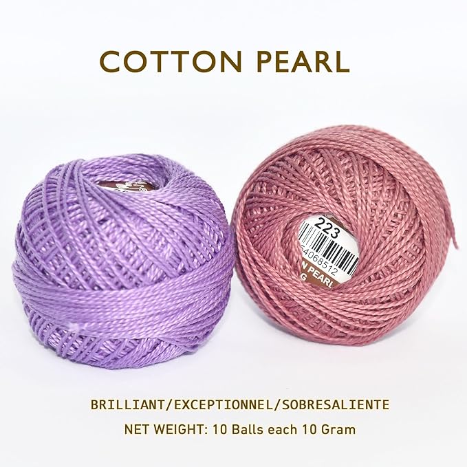 Double Mercerized Egyptian Long Staple Cotton Pearl Thread Ball 10 Grams Rainbow Color Embroidery Thread 10 Colors per Box for Crochet Hardanger Cross Stitch Hand Embroidery,Purple Series