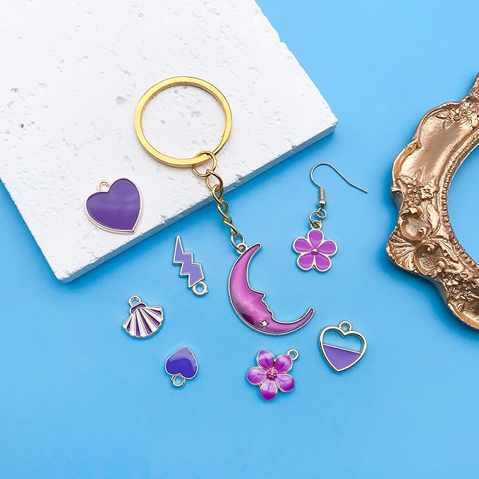 Youdiyla 60pcs Alloy enamel purple series fixed set Pendant Jewelry Making DIY Keychain Earrings Pendant Various Design Charms for Jewelry Making Bracelets Necklace (HK555)