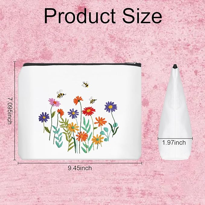 Louise Maelys Embroidery Kit for Beginners,Canvas Makeup Bag,Cross Stitch Kits for Adults,Arts Crafts Needlepoint-Daisy Floral Pattern