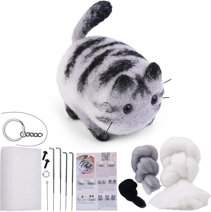 QMNNMA Needle Felting Starter Kit, Animals Needle Felting Set, DIY Wool Felt Materials Set with Felting Tool and Instruction for Needle Felting Craft Project and DIY Handmade