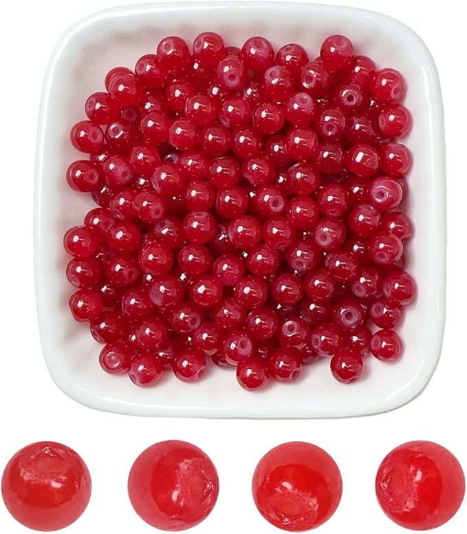 6mm Round Glass Beads for Jewelry Making, 900Pcs Glass Seed Beads for Bracelets, DIY Crafts (Red)