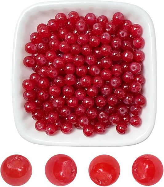 6mm Round Glass Beads for Jewelry Making, 900Pcs Glass Seed Beads for Bracelets, DIY Crafts (Red)