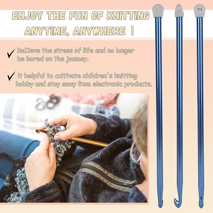 Coopay Tunisian Crochet Hook Set - 9mm 10mm 11mm Large Hooks, 3PCS Extra Long 13.8in Metal Afghan Crochet Needles for Crocheting, Great for Beginners