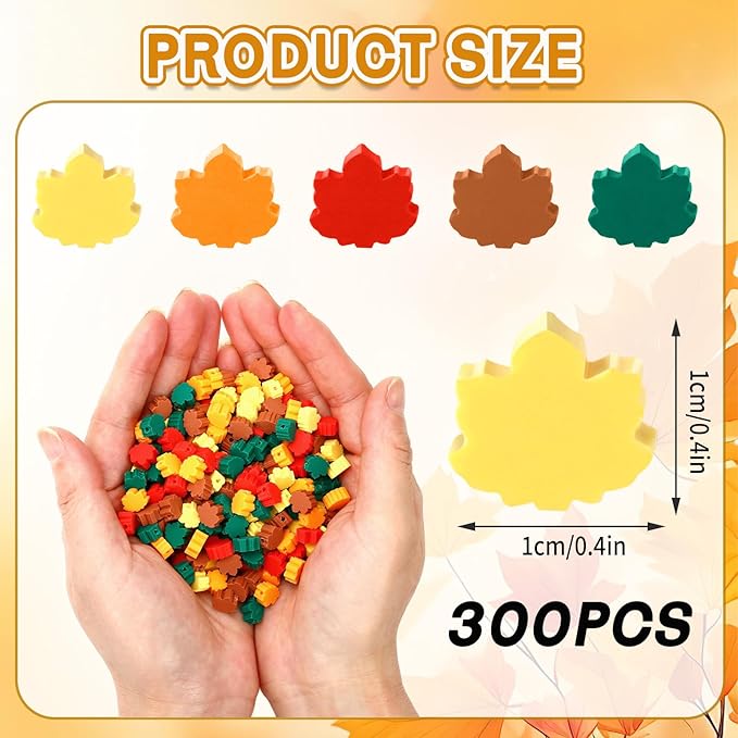 Augshy 300Pcs Fall Maple Leaves Beads, Maple Leaf Polymer Clay Beads for Bracelets, Necklaces, Earrings and Crafts Supplies