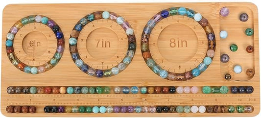 Bamboo Bead Board for Jewelry Making – Natural Bamboo Bracelet & Necklace Design Organizer with Grooved Sizes (Bracelet Slot Right)