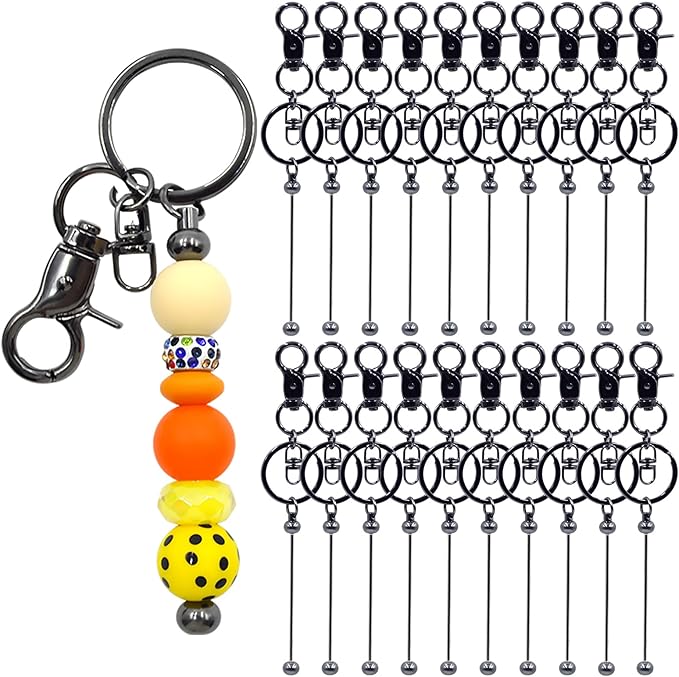 40 Pcs Beadable Keychains Bulk Kit – DIY Keychain Making Supplies with Metal Blanks for Crafts, Jewelry, Charms, Custom Projects – Blank Chain Bars for Beaded Keychain Design (Gray)