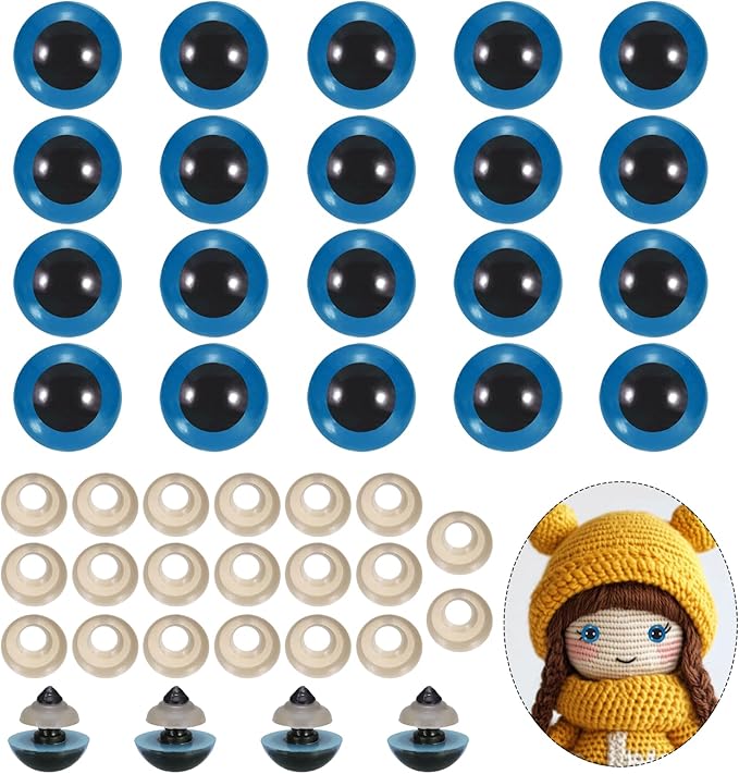PATIKIL 18mm Safety Eyes, 20Pcs Realistic Doll Crocheting Safety Eyes with Washers for Decor Crochet Accessories Dolls Craft Halloween, Blue