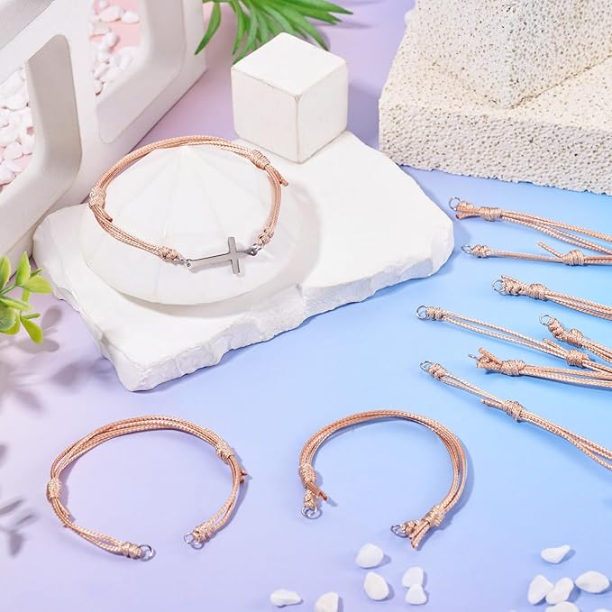 KISSITTY 20pcs Adjustable Bracelet Cords for Connector Charms Waxed Polyester Thread Cord Brown Color Half Finished Bracelet for Friendship Bracelets Jewelry Making