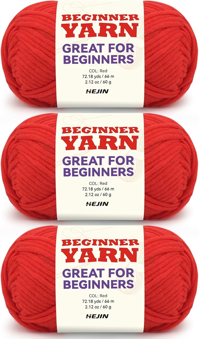 3x60g Red Yarn for Crocheting and Knitting;3x66m (72yds) Cotton Yarn for Beginners with Easy-to-See Stitches;Worsted-Weight Medium #4;Cotton-Nylon Blend Yarn for Beginners Crochet Kit Making