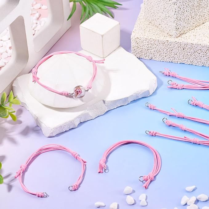 KISSITTY 20pcs Adjustable Bracelet Cords for Connector Charms Waxed Polyester Thread Cord Pink Color Half Finished Bracelet for Friendship Bracelets Jewelry Making