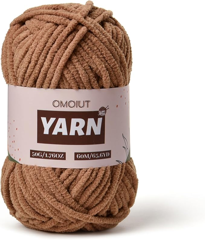Plush Chenille Chunky Crochet Yarn - Baby Yarn for Crocheting Soft - Velvet Yarns Knitting for Blankets Crafts - Fluffy Amigurumi Yarns 50g / 65.6yd (Light Coffee)