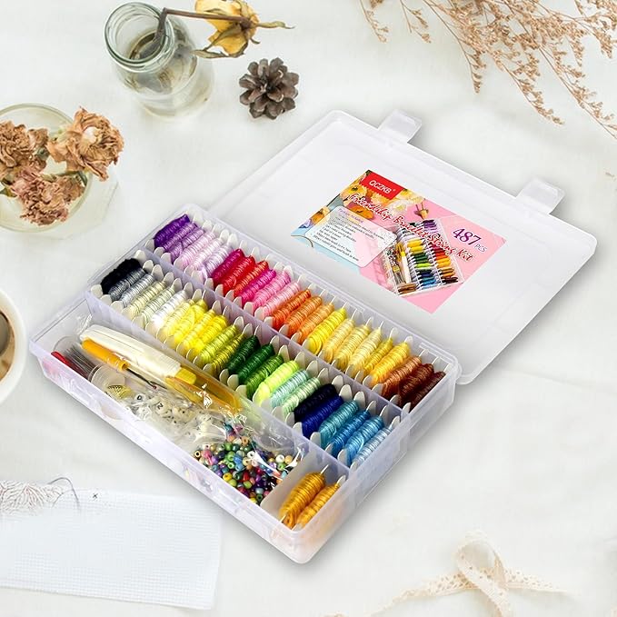 400+Pcs Friendship Bracelet String Kit String Bracelet Making Kit with 50 Skeins Embroidery Floss Cross Stitch Thread, 400Pcs Friendship Bracelet Beads, 37Pcs Embroidery Tools and Storage Box