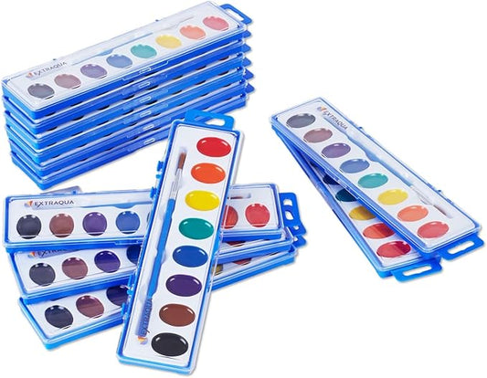 Watercolor Paint Sets for Kids - Bulk Pack of 12 with 8 Washable Paint & Brush - Perfect Kids Painting Set for Classrooms, Party Favours & Creative Fun