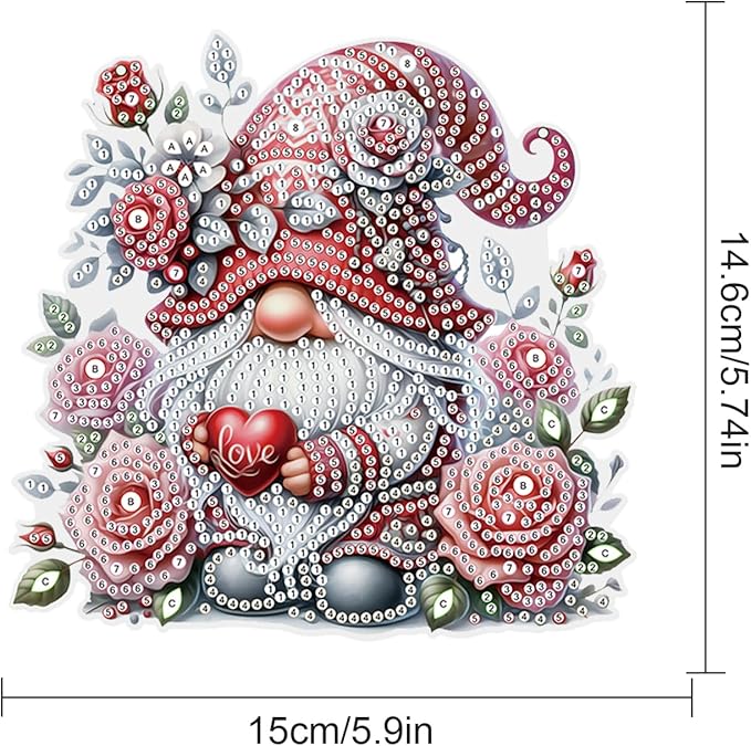 Rose Gnome Diamond Painting Hanging Kit, DIY 5D Acrylic Diamond Art Pendant with Special Shaped Rhinestones, Valentine’s Day Craft Ornament for Wall, Window, or Home Decor, Handmade Gift for Adults