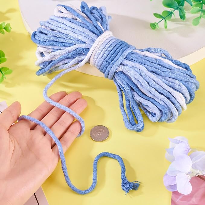 21.87 Yards Blue Single Strand Macrame Cord 3.5mm Gradient Colored Cotton Cord Colorful Twine Bohemia Soft Cotton Rope Yarn for DIY Crafts Knitting Crochet Wall Plant Hanger Home Project