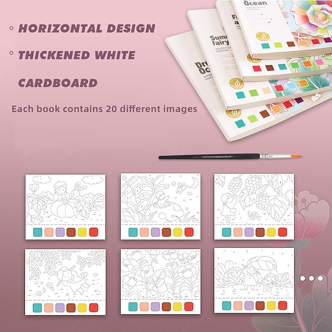 Fairy Tale Watercolor Painting Book, 20 Pages Art Practice Pad, Portable Watercolor Paper Book with Brush