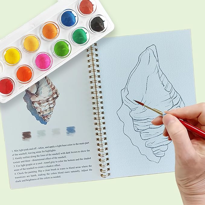 Watercolor Workbooks, Coloring Book Beginner Painting Kit, Arts Crafts Supplies Gift for Watercolor Enthusiasts, 12 Colors Paint Set with Brush