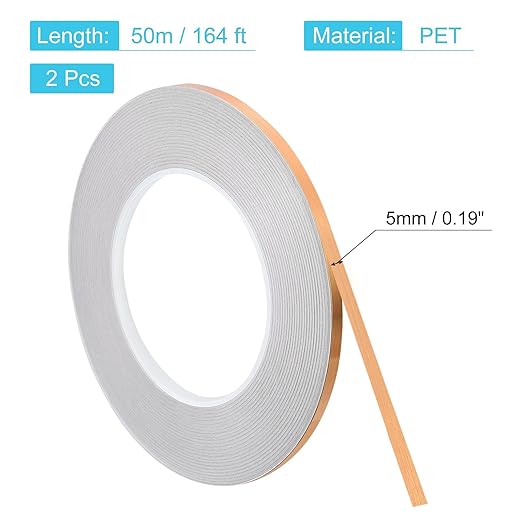 uxcell Metallic Tape, 0.19 in x 164 ft Self Adhesive Metalized Polyester Film Tape Waterproof Washi Tape for Walls Graphic Arts Gifts Wrapping Crafts Decoration, Brushed Rose Gold, 2 Pcs