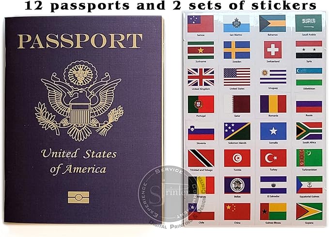 SJPRINTER Passport-Style Notebooks 12-Pack — Blank Pocket Journals for Travel Scrapbook, Classroom Geography & Social Studies — Use with Travel Stickers & World Flags — Bulk Stationery