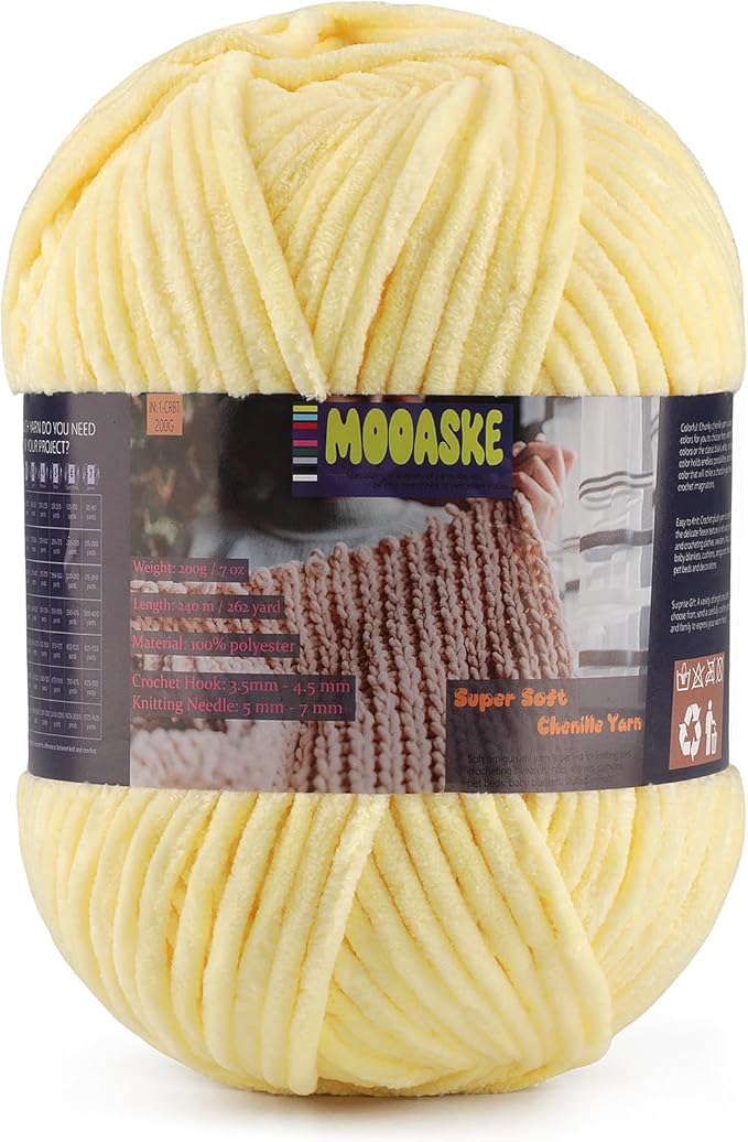 Chunky Velvet Yarn for Crocheting & Knitting, 7.05oz 262.4yd Super Soft Chenille Plush Yarn, Bulk Thick Yarns for Baby Blankets, Amigurumi, Scarves | 20 Colors (1, Duck Egg Yellow)