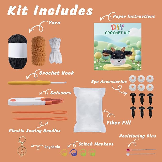 EOKPHULL Crochet Kit for Beginners, Easy DIY Crochet & Knitting Kit for Adults with Step-by-Step Video Tutorials, Yarns, Stuffing, Crochet Hook and Accessories, Crochet Craft Set