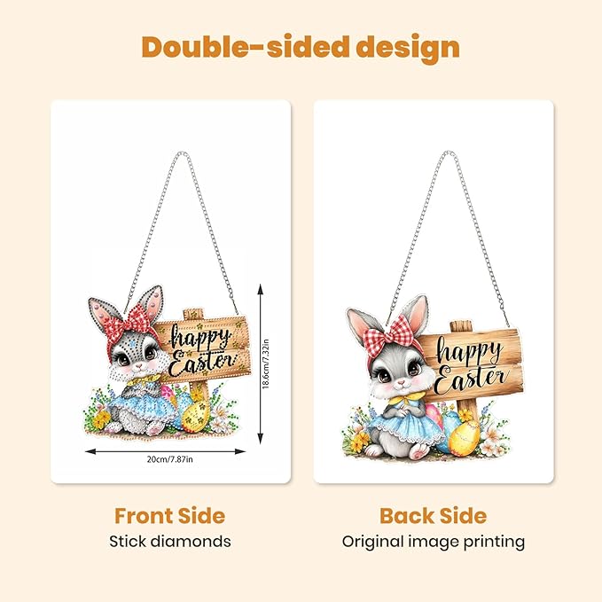 MXJSUA Diamond Art Hanging Kits for Adults Beginners, DIY Acrylic 5D Special Shaped Crystal Diamond Gem Art Painting Hanging Ornament for Home Wall Decor and Gift (Easter Cute Bunny)
