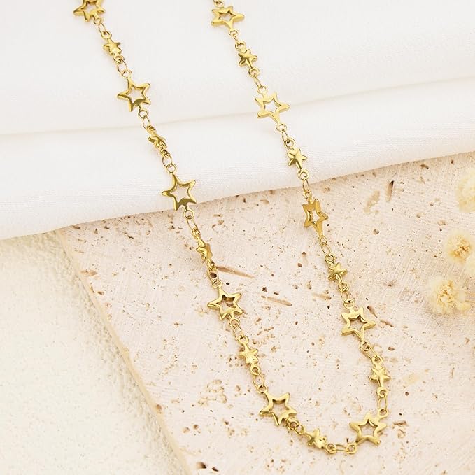 GTVOODX Gold PVD Stainless Steel Chains for Jewelry Making, 13 Feet Star Link Chain Bulk for Jewelry Making Necklace DIY Craft