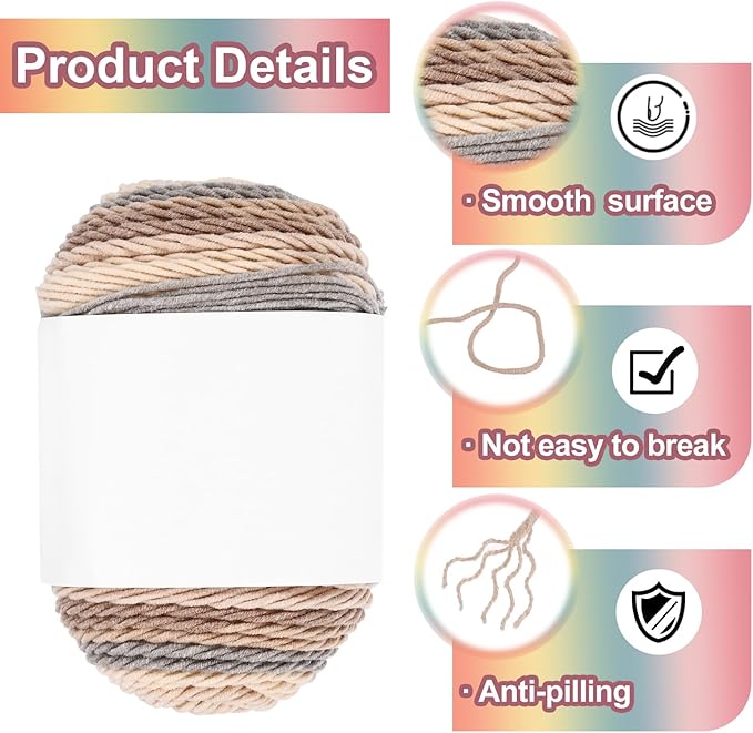 MECCANIXITY Cotton Acrylic Yarn for Crocheting, 422 Yard 5 Ply Soft Gradient Yarn Acrylic 45% Cotton 55% Used for DIY Knitting Blankets Scarves(2 Packx100g,Gray,Brown,Beige)