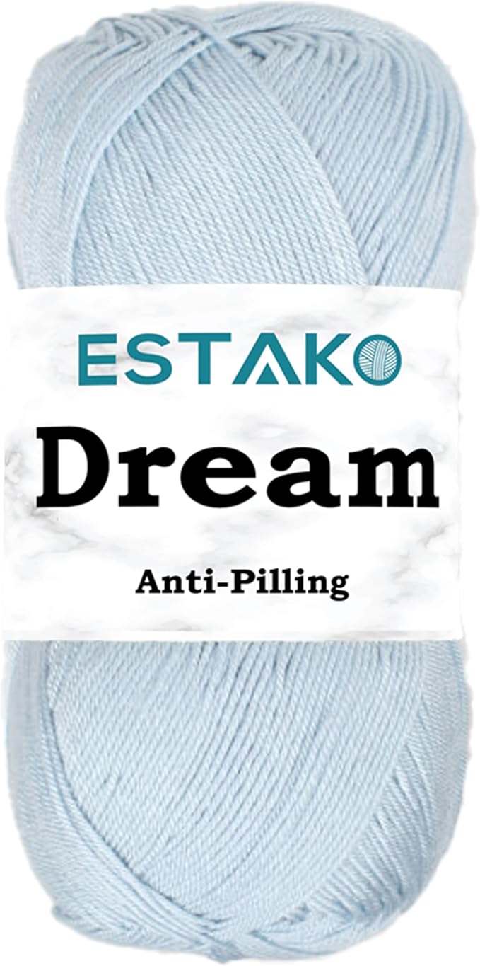 Estako Dream, 100% Microfiber Acrylic Yarn, Soft, Super Fino/Fingering Weight (1) for Crochet and Knitting 3.5 Oz (100g) / 382 Yrds (350m) (75027 - Baby Blue)